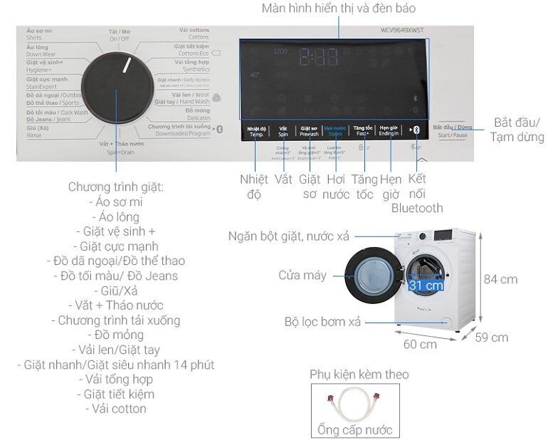 Máy giặt Beko WCV9649XWST - inverter, 9kg