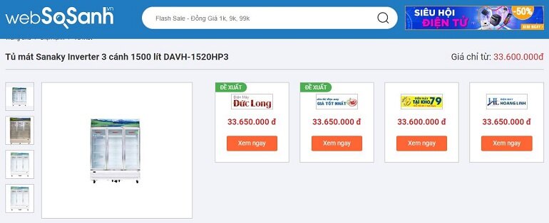 Tủ mát Sanaky Inverter 3 cánh 1500 lít DAVH-1520HP3