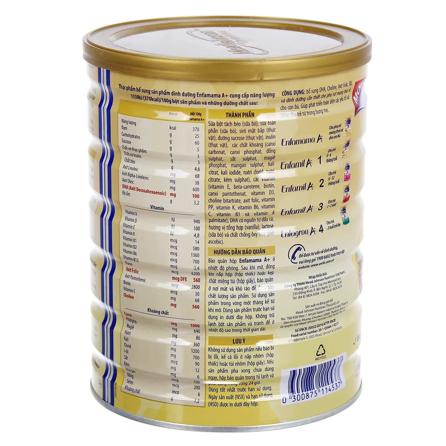  Sữa bầu Enfamama A  Vanilla hộp 900g