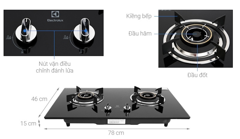 Bếp gas đôi Electrolux EHG723BA được trang bị đầu hâm tiện lợi,