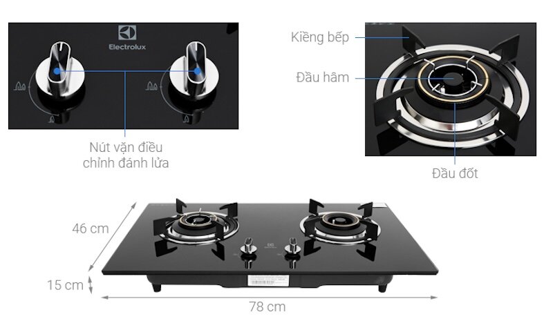 Bếp gas đôi Electrolux EHG723BA được trang bị đầu hâm tiện lợi,