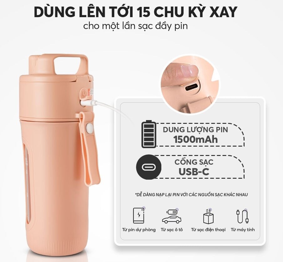 Máy xay sinh tố có dung lượng pin lớn Máy xay sinh tố dùng pin ELmich
