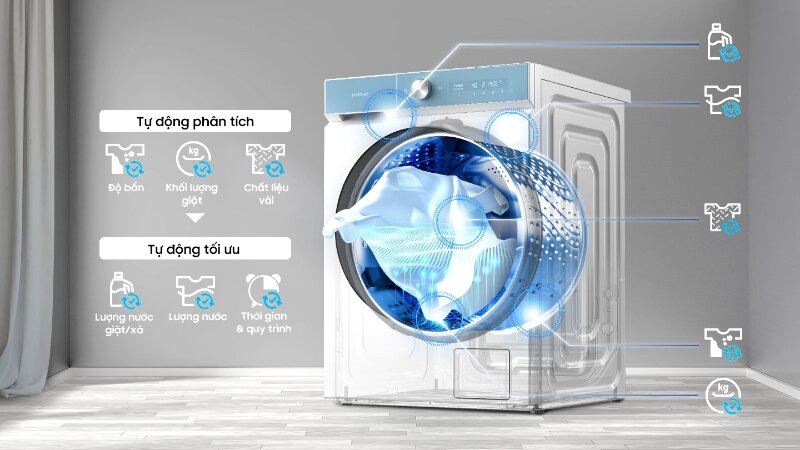 Máy giặt sấy Samsung Bespoke AI 12kg WD12BB944DGHSV công nghệ giặt