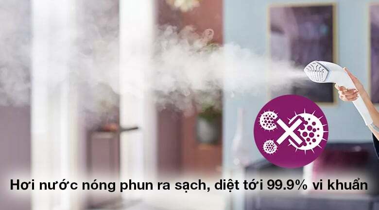 Bàn là hơi nước đứng Philips GC625/29 có khả năng tiêu diệt đến 99,9% vi khuẩn Bàn là hơi nước đứng Philips GC625/29 có khả năng tiêu diệt đến 99,9% vi khuẩn