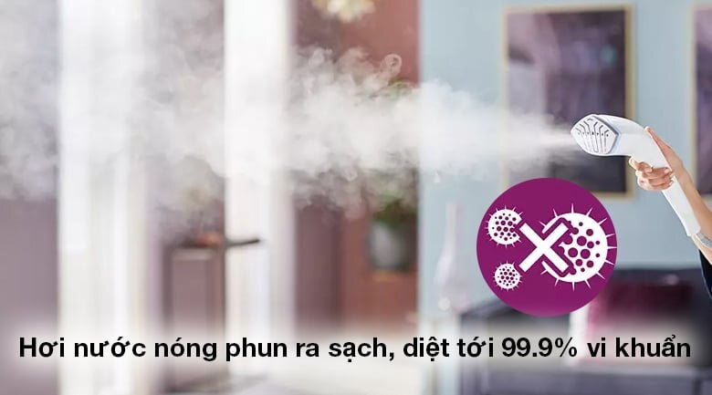 Bàn là hơi nước đứng Philips GC625/29 có khả năng tiêu diệt đến 99,9% vi khuẩn