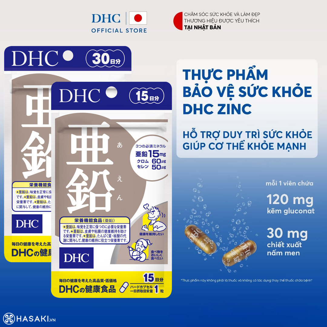 Sản phẩm  Thực Phẩm Bảo Vệ Sức Khỏe DHC Zinc Dạng Viên Uống Bổ Sung Kẽm hiện đã có mặt tại Hasaki 
