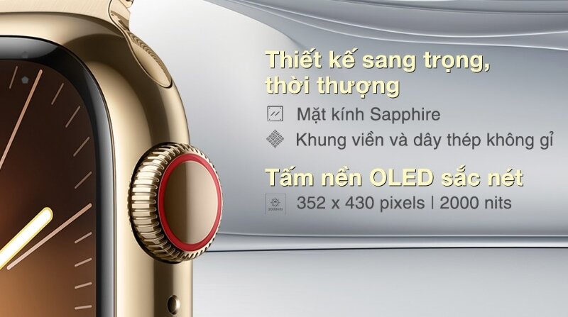 Apple Watch S9 LTE 41mm viền thép không gỉ dây thép digital crown