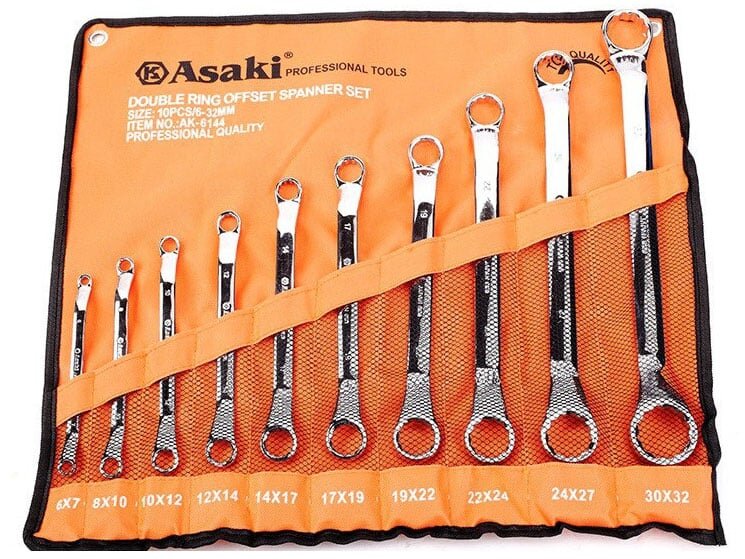 Bộ cờ lê 2 đầu vòng xi bóng Asaki có 10 chi tiết Bộ cờ lê 2 đầu vòng xi bóng Asaki