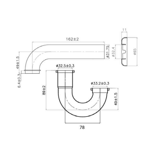 Bản vẽ kỹ thuật ống thải chữ P FFAS3939 American Standard 240mm