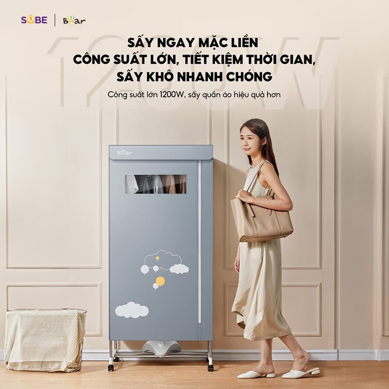 Tủ sấy quần áo Bear HGJ-D12D5 có công suất lớn giúp tiết kiệm thời gian