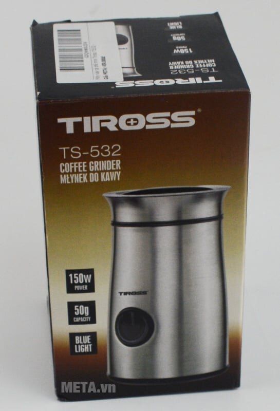 Máy xay cà phê mini Tiross TS532 được đóng gói với bao bì sang trọng.