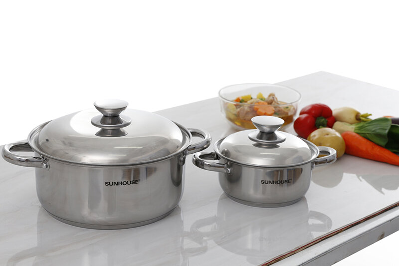 Bộ 2 nồi inox 3 đáy nắp inox Sunhouse SH332 Bộ 2 nồi inox 3 đáy nắp inox Sunhouse SH332