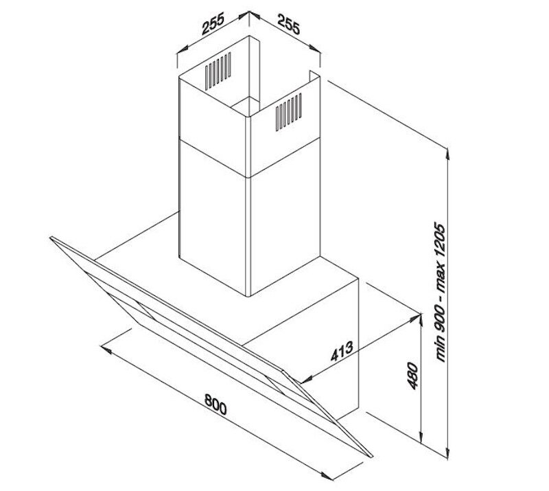 Kích thước lắp đặt máy hút mùi Malloca Kite Black-K200B 