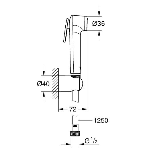 Bản vẽ kỹ thuật vòi xịt vệ sinh 27812IL1 Grohe