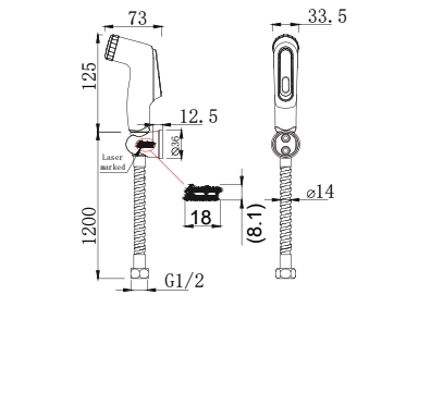 Bản vẽ kỹ thuật vòi xịt vệ sinh American Standard FFAS8686 (Đầu nhựa)
