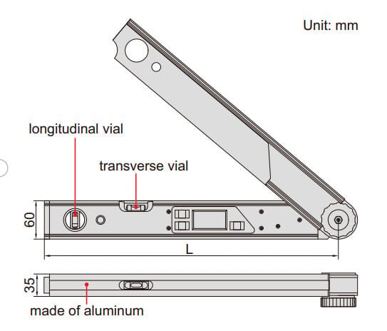 Kích thước của thước thủy Thước đo góc điện tử Insize