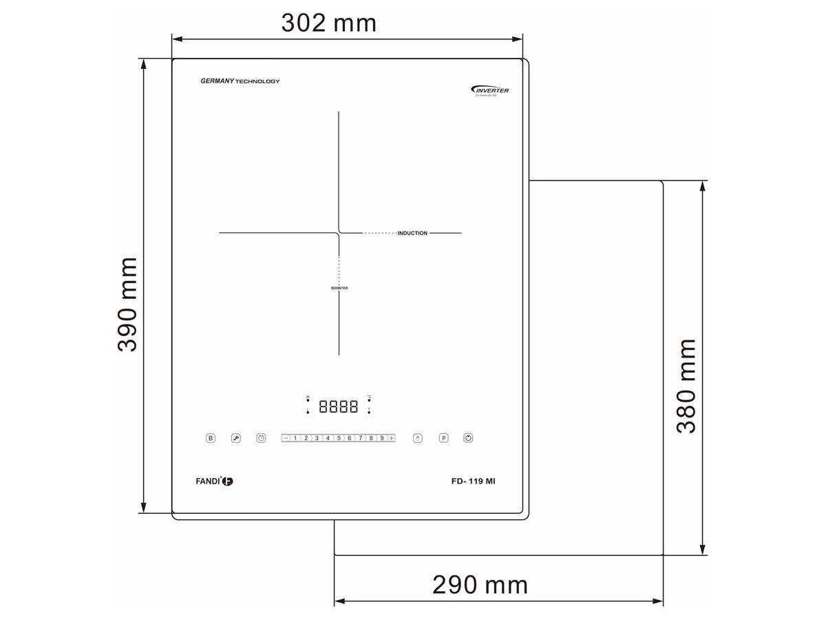Kích thước của bếp từ đơn Fandi Bếp từ đơn