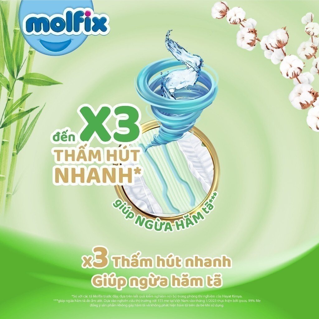 Thấm hút nhanh với công nghệ rãnh thấm của bỉm - Tã quần Molfix Ultra Jumbo size M76
