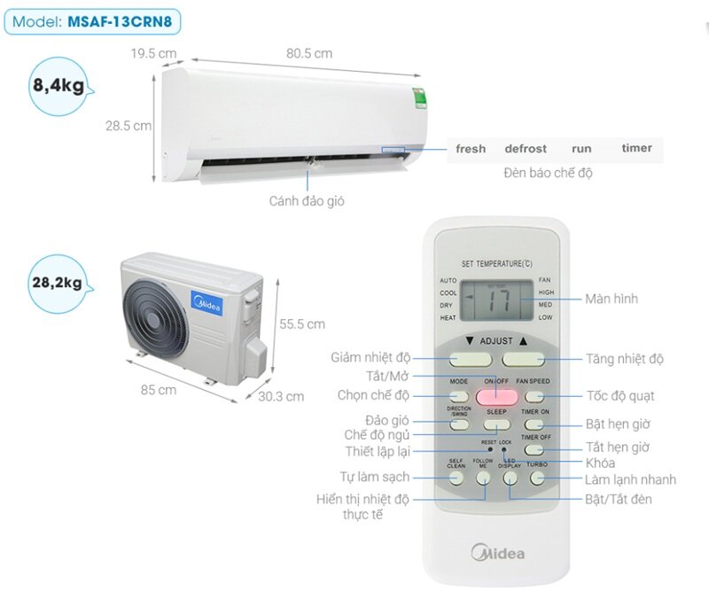 Điều hòa Midea 12000 BTU 1 chiều MSAF-13CRN8