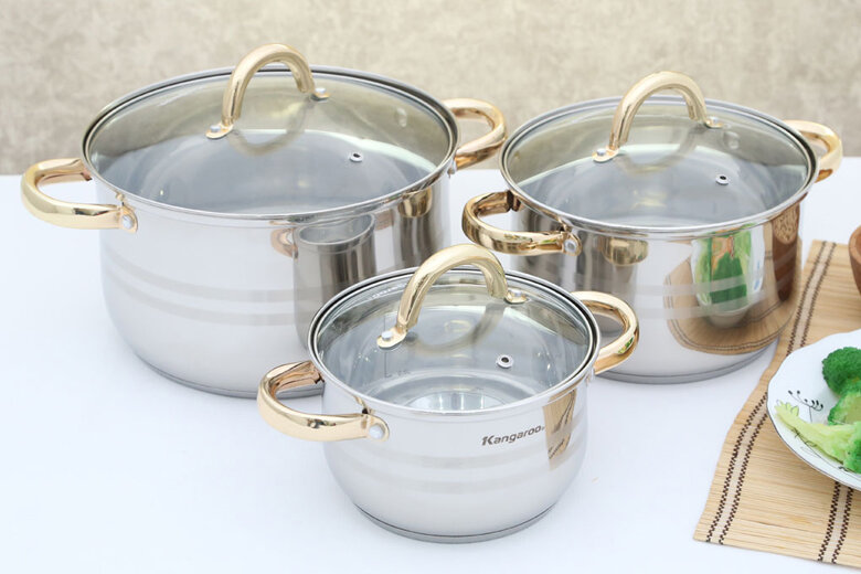 Bộ 3 nồi inox 3 đáy 16 20 24 cm Kangaroo KG157 Bộ 3 nồi inox 3 đáy 16 20 24 cm Kangaroo KG157