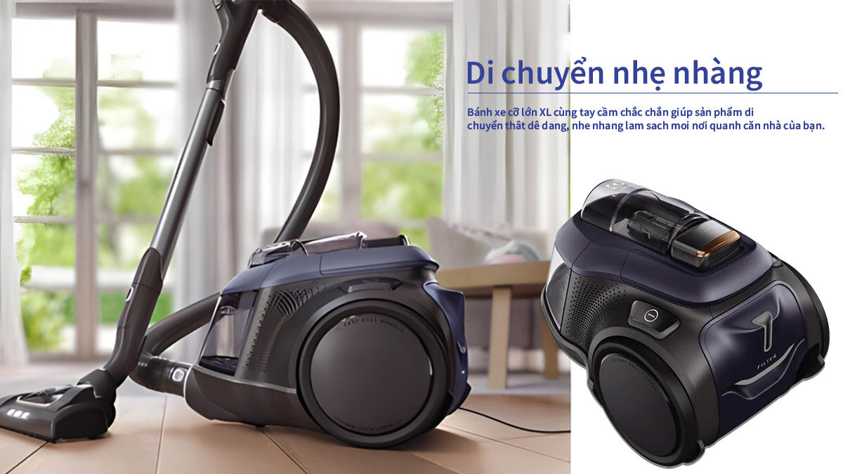 Máy hút bụi Electrolux PC91-5IBM hỗ trợ người dùng tay cầm và bánh xe cỡ lớn giúp người dùng dễ dàng sử dụng hơn
