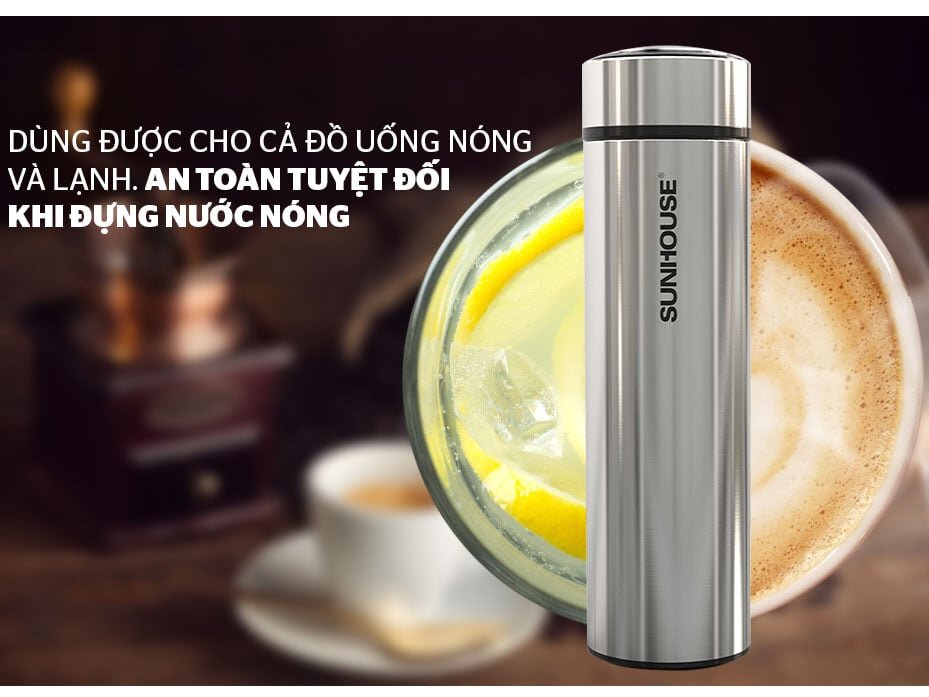 Bình giữ nhiệt Sunhouse KS-TU450I đựng được cả nước nóng và lạnh.