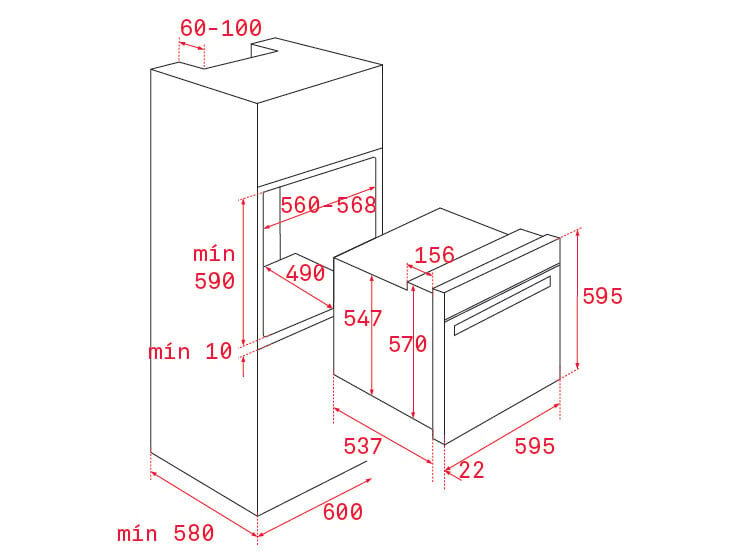 Kích thước lắp đặt lò nướng