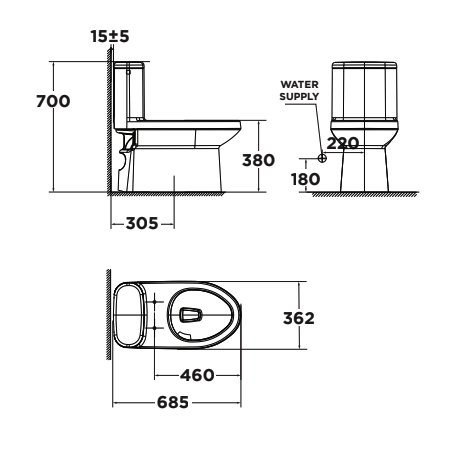 Bản vẽ kỹ thuật bồn cầu 1 khối American Standard 2045-WT