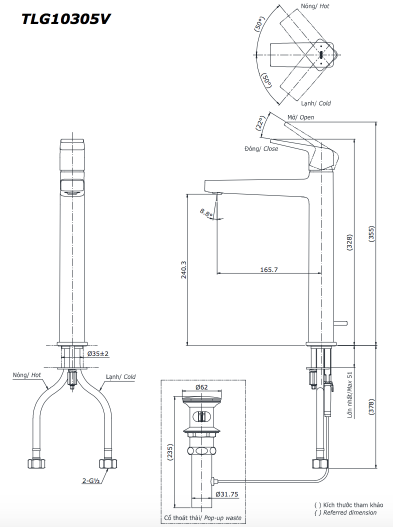 Bản vẽ kỹ thuật Vòi chậu TOTO TLG10305V