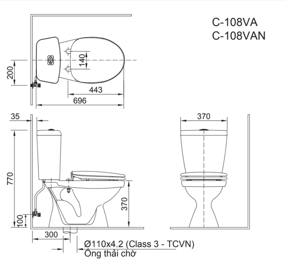 Bồn cầu INAX 2 khối C-108VAN nắp đóng êm