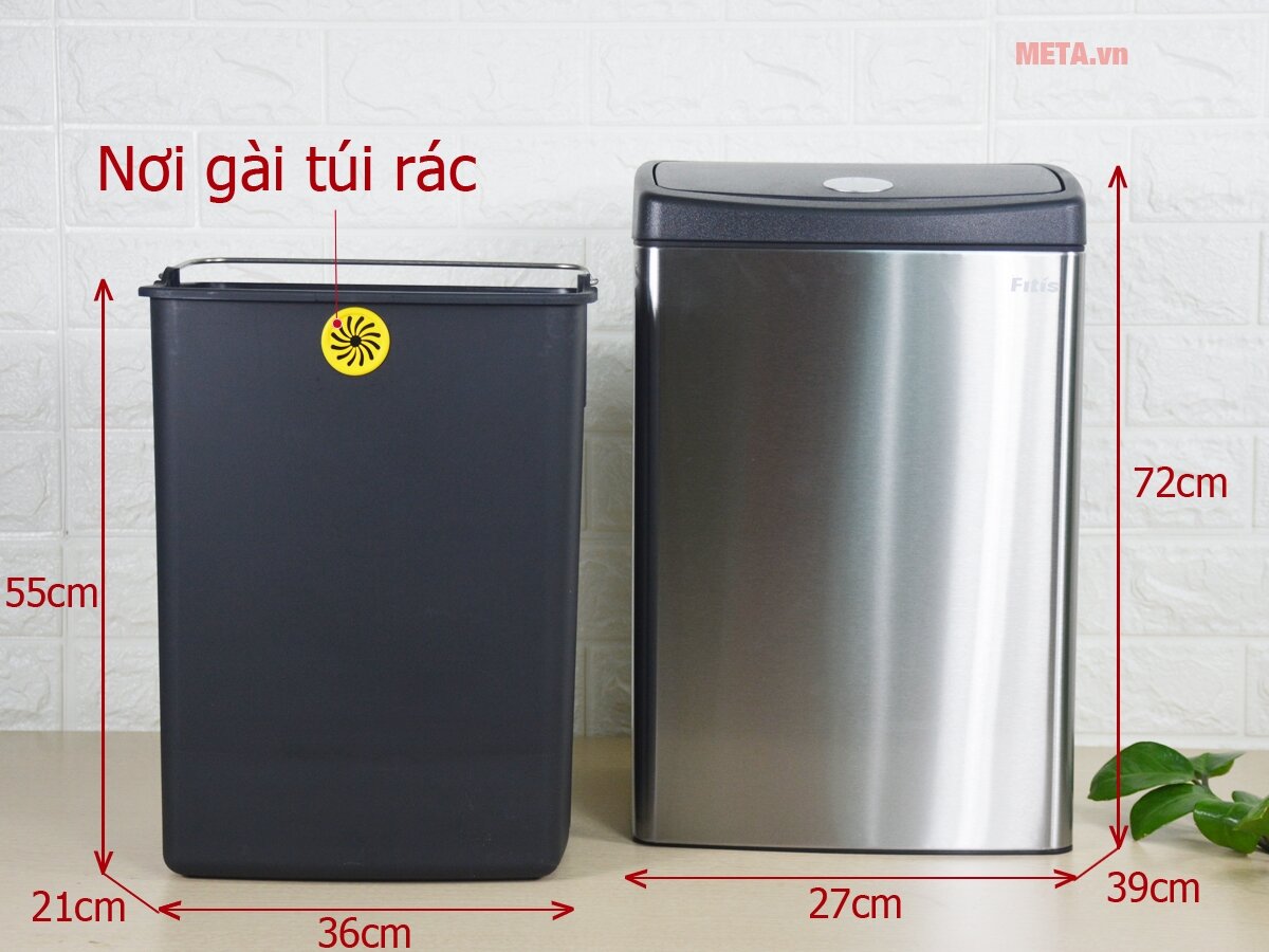 Thùng rác Inox nhấn vuông nhỏ Fitis STS1-901 - 15L