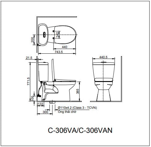 Bản vẽ kỹ thuật bồn cầu Inax Bản vẽ bồn cầu C-306VAN/BW1