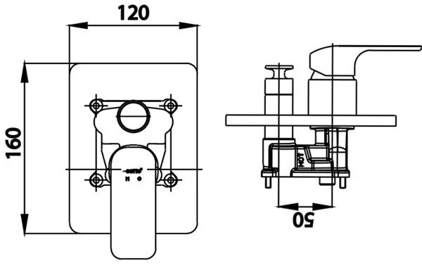 Bản vẽ kỹ thuật van điều chỉnh nóng lạnh âm tường COTTO CT2145A