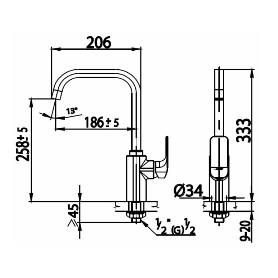 Bản vẽ kỹ thuật vòi bếp COTTO nước lạnh CT1136A