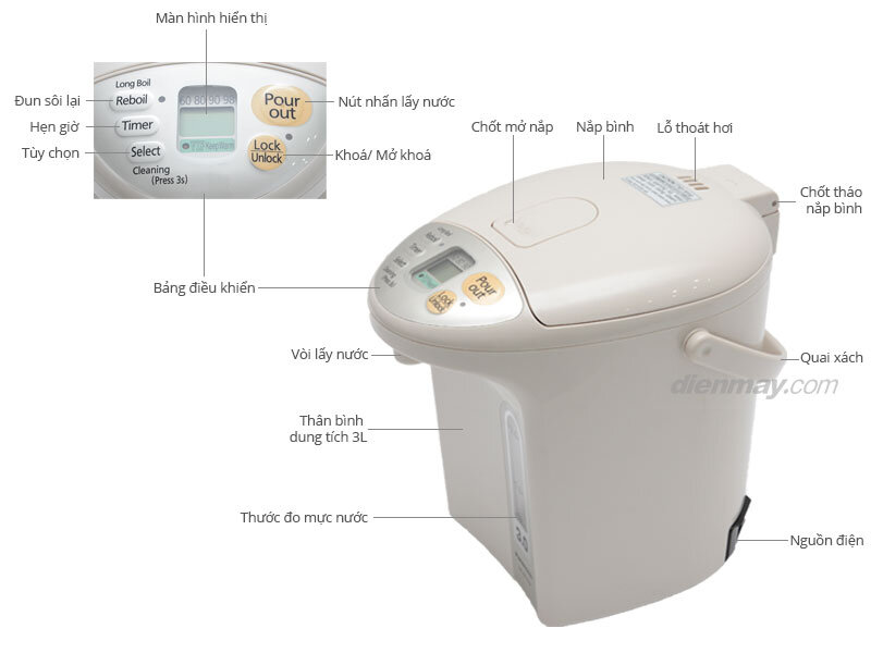 Bình thủy điện Panasonic NC-BH30PCSY 3 lít Bình thủy điện Panasonic NC-BH30PCSY 3 lít