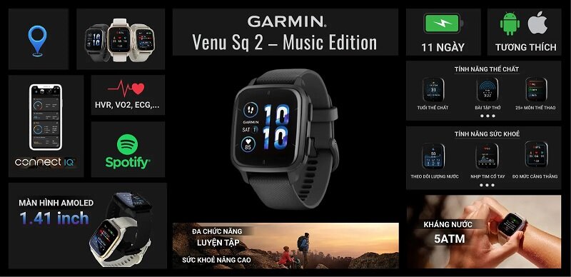 Đồng hồ thông minh Garmin Venu Sq 2 Music thiết kế