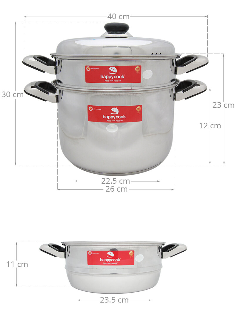 Bộ nồi xửng inox 3 đáy 26 cm Happycook ST26 Bộ nồi xửng inox 3 đáy 26 cm Happycook ST26