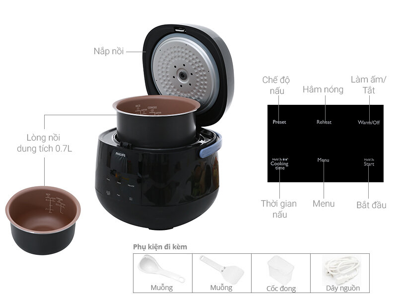 Nồi cơm điện tử Philips 0.7 lít HD3060 Nồi cơm điện tử Philips 0.7 lít HD3060