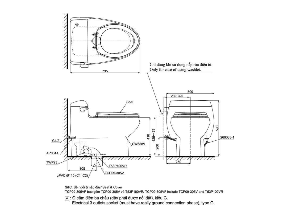 Bồn cầu TOTO nắp rửa cơ Eco Washer MS688E4
