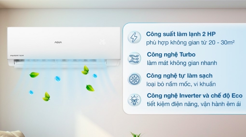 Điều hòa Aqua Inverter 17500 BTU 1 chiều AQA-RV18QE gas R-32 3 Điều hòa Aqua Inverter 17500 BTU 1 chiều AQA-RV18QE chế độ làm mát