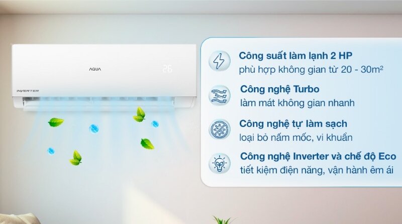 Điều hòa Aqua Inverter 17500 BTU 1 chiều AQA-RV18QE chế độ làm mát