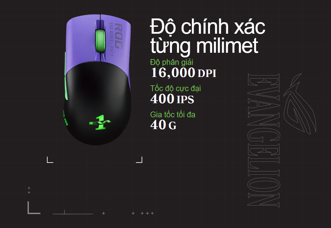 Chuột game không dây Asus ROG Keris EVA (USB/RGB/Tím) (P517) 2