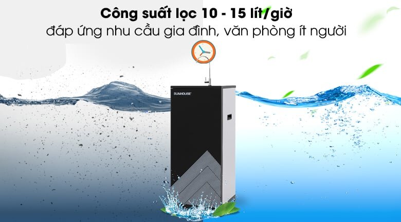 Máy lọc nước RO 7 lõi Sunhouse SHA8868K có công suất lọc tối đa 15 lít/giờ