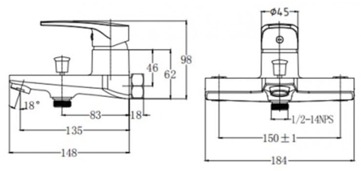 Kích thước vòi sen CAESAR S393C CAESAR S393C