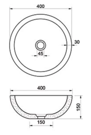 Bản vẽ kỹ thuật chậu rửa mặt Kanly đá marble tự nhiên MAR11i