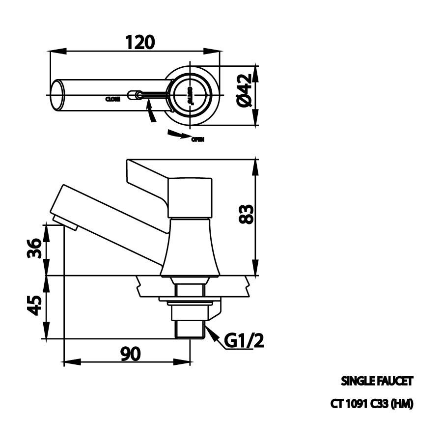 Bản vẽ kỹ thuật vòi chậu lavabo COTTO CT1091C33(HM) nước lạnh Lecce