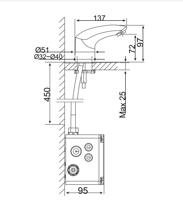 Bản vẽ kỹ thuật vòi lavabo cảm ứng American Standard WF-8611