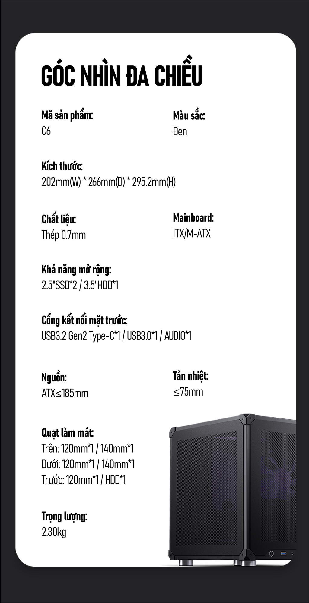 Vỏ case Jonsbo C6 Handle Black ( Mini Tower/Màu Đen)