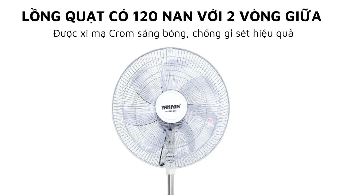 Lồng quạt có 120 nan xi mạ Crom bền bỉ sáng bóng