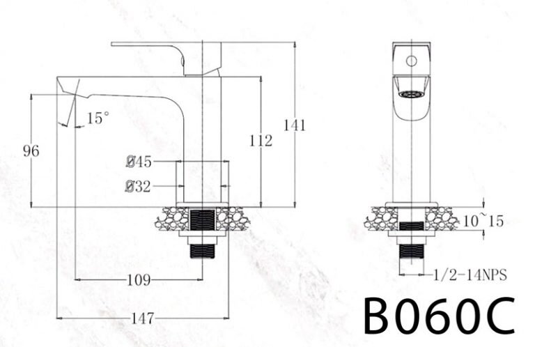 Bản vẽ kỹ thuật vòi lavabo CAESAR B060C lạnh